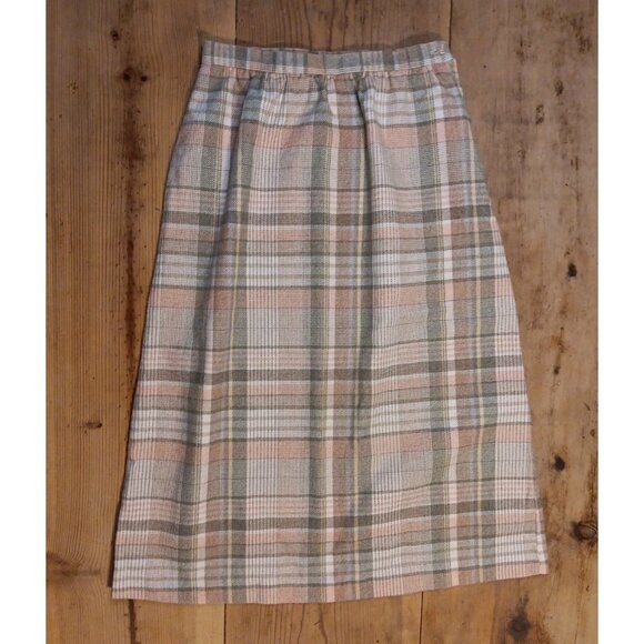 MJ Concepts in Sportswear Dresses & Skirts - Vtg MJ Concepts Juniors 9 Wool Blend Midi Skirt Pink Gray Plaid Light Academia